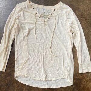 Old Navy Cream Lace-Up Long Sleeve Top